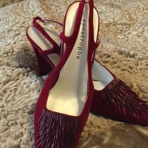 Ruby red high heel shoes